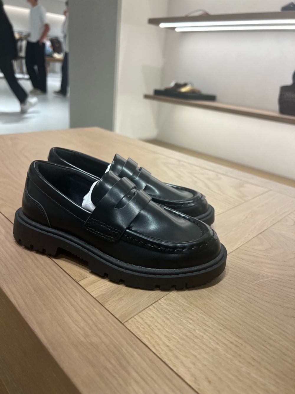 Zara Black Leather Kids Penny Loafers